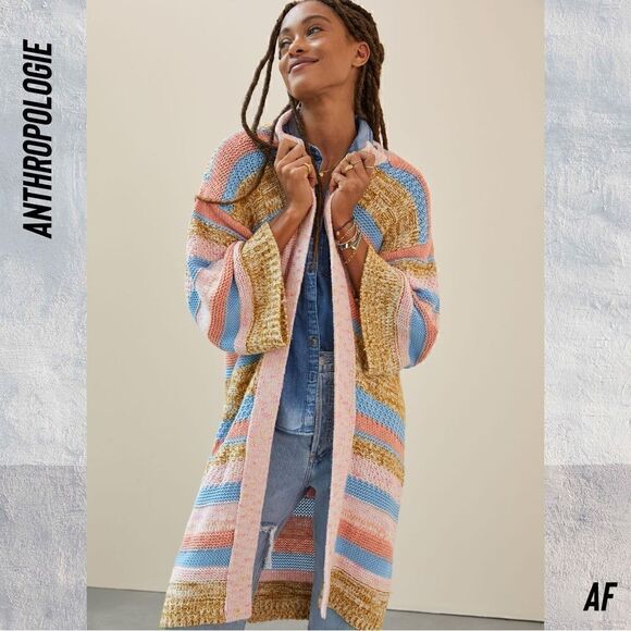 ANTHROPOLOGIE STRIPED TEXTURED CARDI OS NWT PINK COMBO - Picture 4 of 9